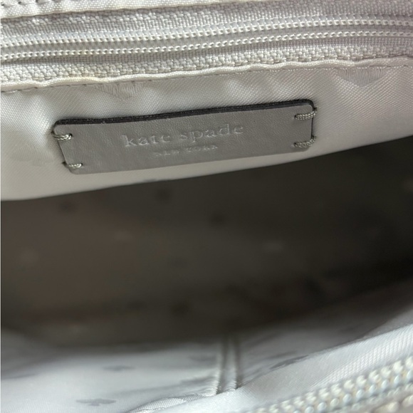 Kate Spade New York Large Leather Tote Bag Gray Pebbled Shoulder Purse 2/Flower - Picture 10 of 12